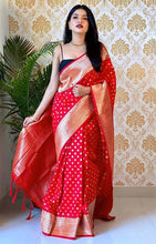 Load image into Gallery viewer, Ailurophile Red Soft Silk Saree With Palimpsest Blouse Piece ClothsVilla