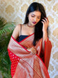 Load image into Gallery viewer, Ailurophile Red Soft Silk Saree With Palimpsest Blouse Piece ClothsVilla