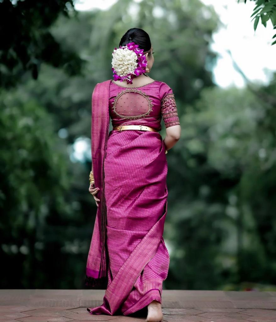 Trendy Purple Soft Silk Saree With Innovative Blouse Piece ClothsVilla