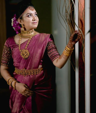 Trendy Purple Soft Silk Saree With Innovative Blouse Piece ClothsVilla