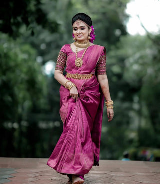 Trendy Purple Soft Silk Saree With Innovative Blouse Piece ClothsVilla