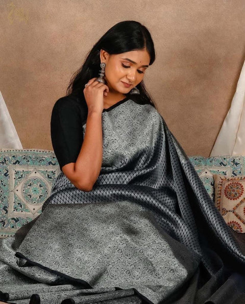 Unique Black Soft Silk Saree With Gratifying Blouse Piece ClothsVilla Main image