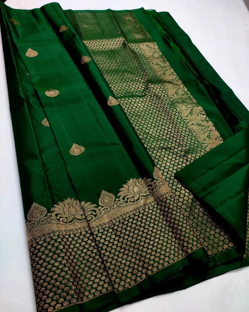 Girlish Dark Green Soft Silk Saree With Impressive Blouse Piece ClothsVilla