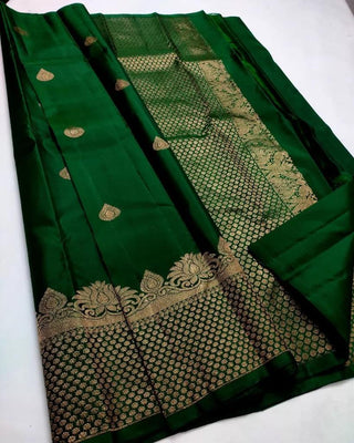 Girlish Dark Green Soft Silk Saree With Impressive Blouse Piece ClothsVilla