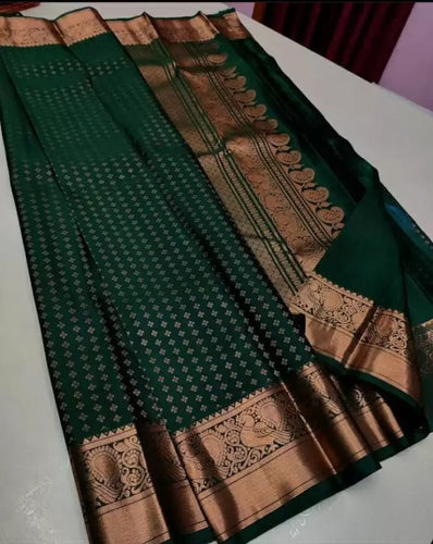 Delightful Dark Green Soft Silk Saree With Glorious Blouse Piece ClothsVilla