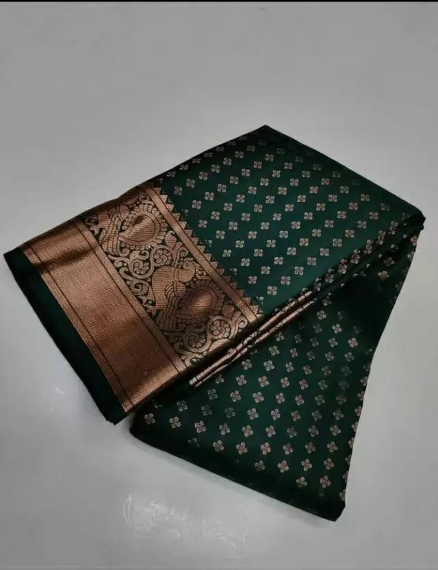 Delightful Dark Green Soft Silk Saree With Glorious Blouse Piece ClothsVilla Main image