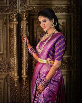 Twirling Purple Soft Silk Saree With Entrancing Blouse Piece ClothsVilla