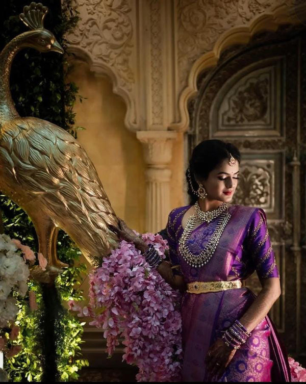 Twirling Purple Soft Silk Saree With Entrancing Blouse Piece ClothsVilla