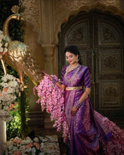 Load image into Gallery viewer, Twirling Purple Soft Silk Saree With Entrancing Blouse Piece ClothsVilla