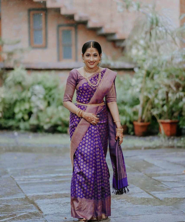 Exceptional Royal Blue Soft Silk Saree With Groovy Blouse Piece ClothsVilla