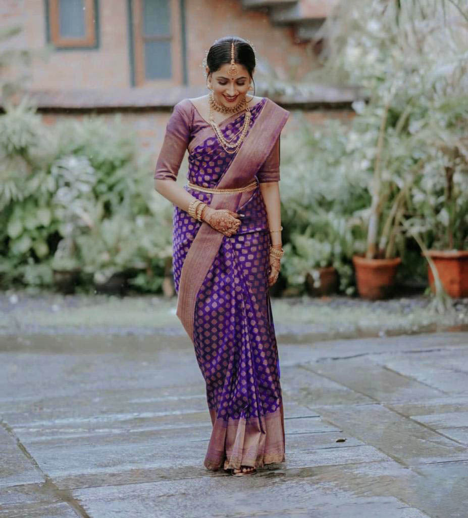 Exceptional Royal Blue Soft Silk Saree With Groovy Blouse Piece ClothsVilla