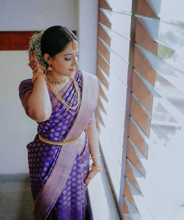 Exceptional Royal Blue Soft Silk Saree With Groovy Blouse Piece ClothsVilla