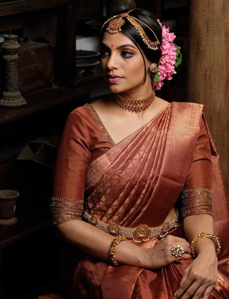 Arresting Brown Soft Silk Saree With Engrossing Blouse Piece ClothsVilla