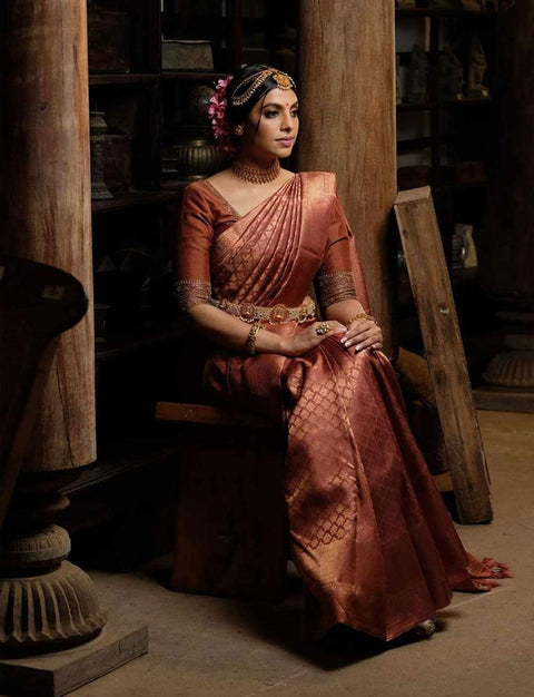 Arresting Brown Soft Silk Saree With Engrossing Blouse Piece ClothsVilla Main image