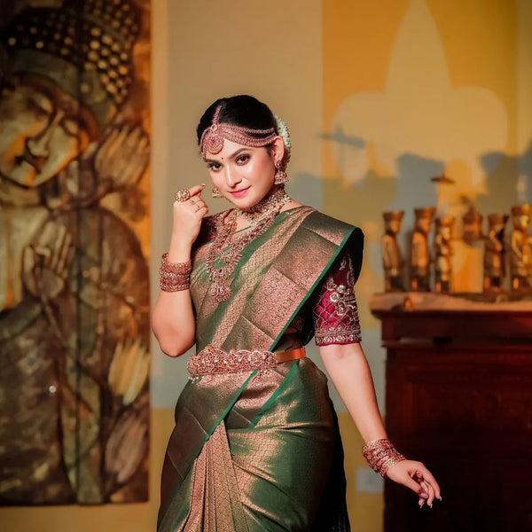 Impressive Dark Green Soft Silk Saree With Designer Blouse Piece ClothsVilla