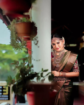 Impressive Dark Green Soft Silk Saree With Designer Blouse Piece ClothsVilla