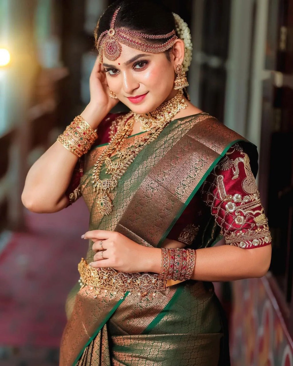 Impressive Dark Green Soft Silk Saree With Designer Blouse Piece ClothsVilla