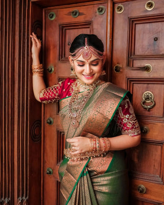Impressive Dark Green Soft Silk Saree With Designer Blouse Piece ClothsVilla