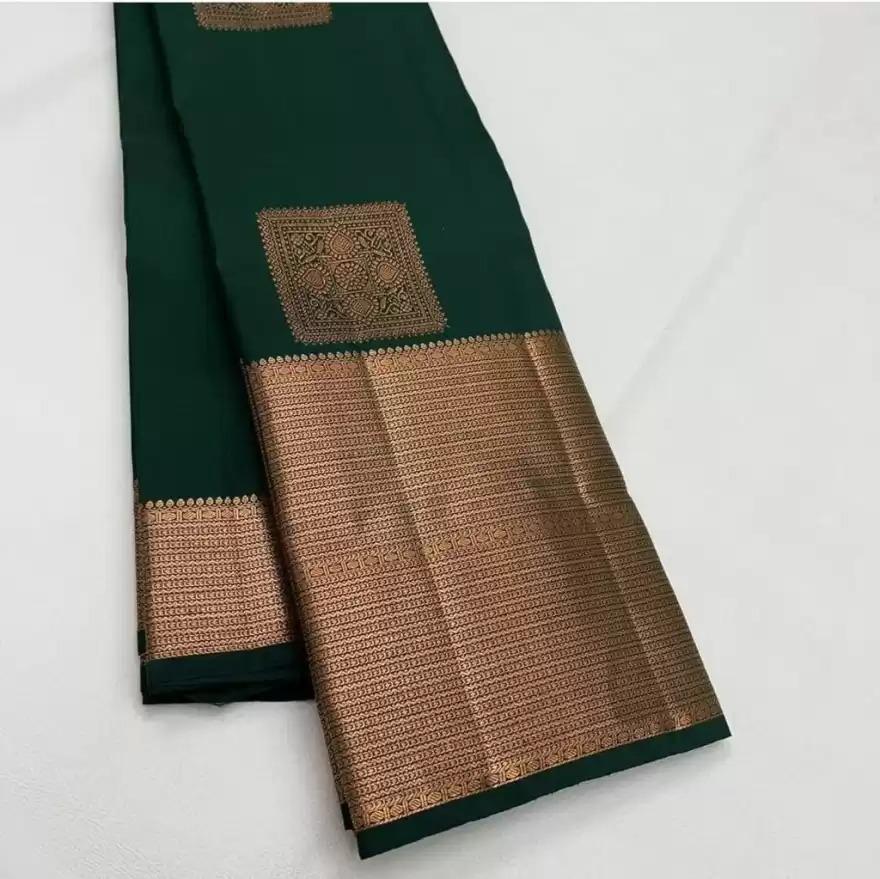 Arresting Dark Green Soft Silk Saree With Impressive Blouse