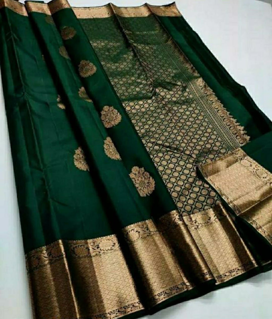 Ethnic Dark Green Soft Silk Saree With Exceptional Blouse Piece ClothsVilla