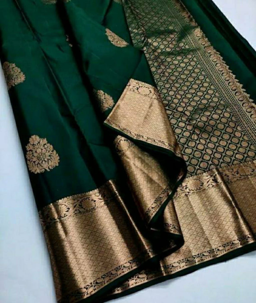 Ethnic Dark Green Soft Silk Saree With Exceptional Blouse Piece ClothsVilla