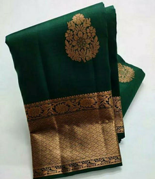 Ethnic Dark Green Soft Silk Saree With Exceptional Blouse Piece ClothsVilla