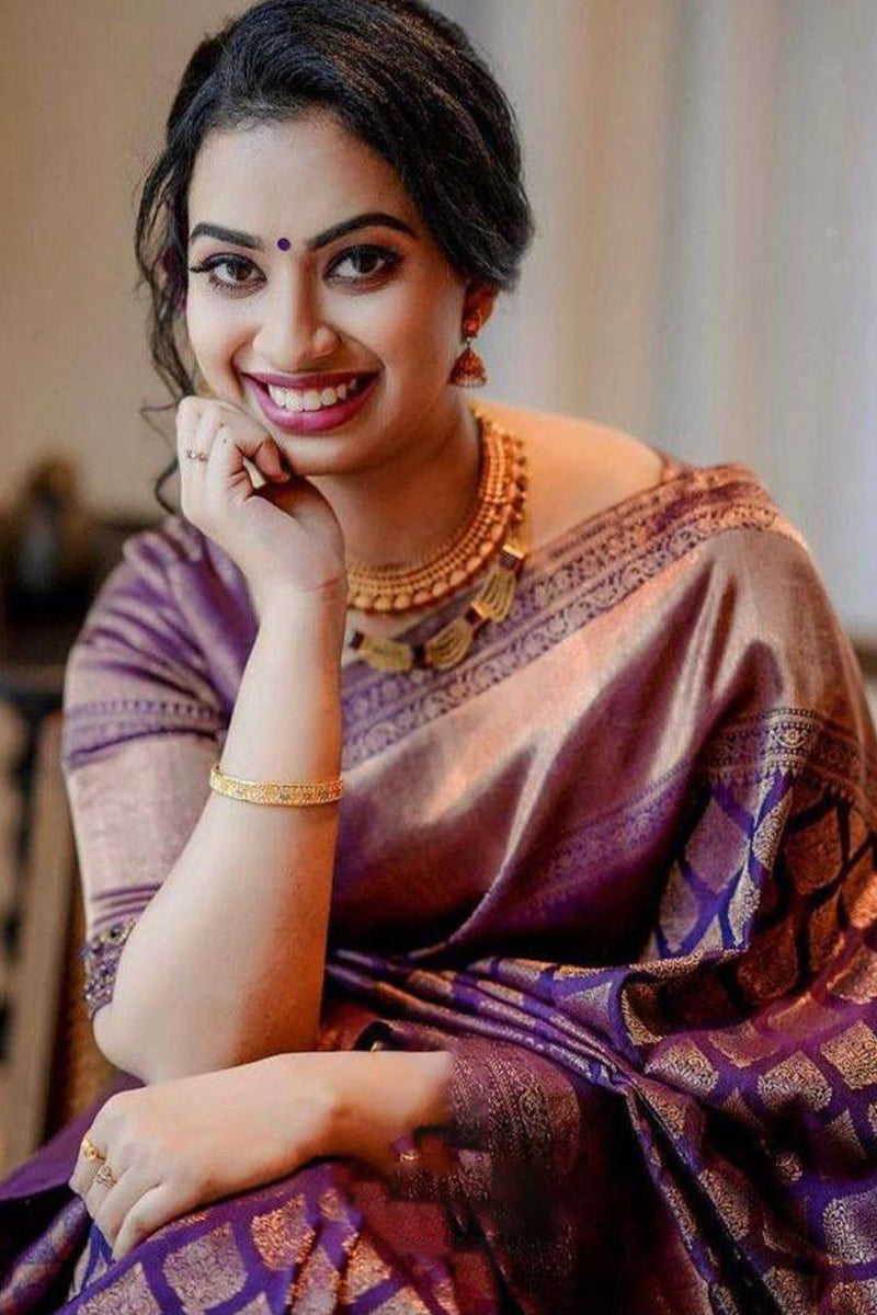 Smart Purple Soft Silk Saree With Super Glowing Blouse Piece ClothsVilla