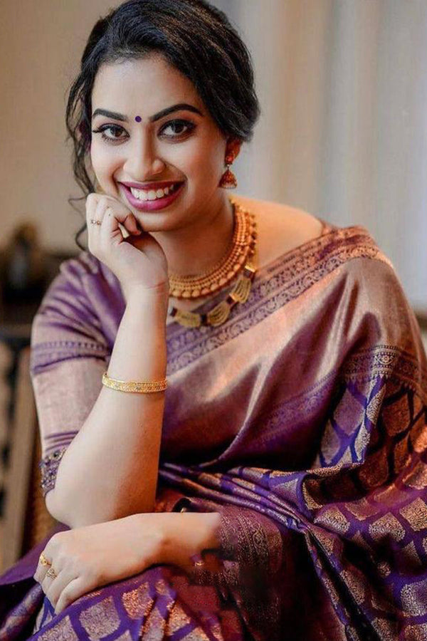 Smart Purple Soft Silk Saree With Super Glowing Blouse Piece ClothsVilla