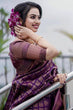 Load image into Gallery viewer, Smart Purple Soft Silk Saree With Super Glowing Blouse Piece ClothsVilla