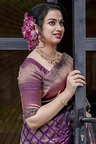 Smart Purple Soft Silk Saree With Super Glowing Blouse Piece ClothsVilla