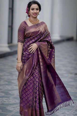 Smart Purple Soft Silk Saree With Super Glowing Blouse Piece ClothsVilla