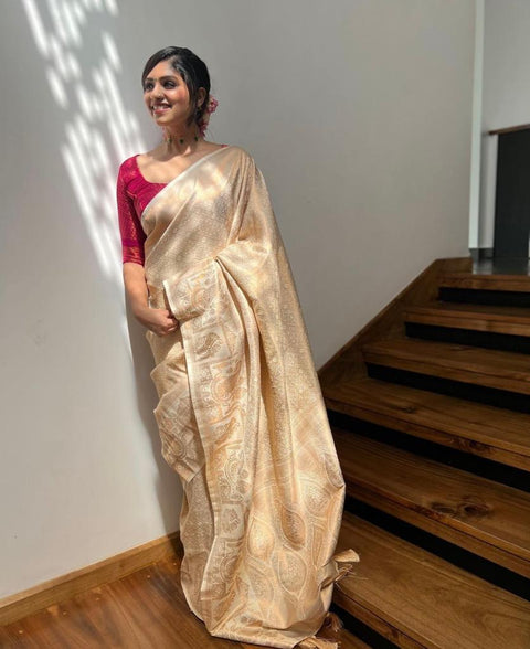 Wonderful Beige Soft Silk Saree With Mesmerising Blouse Piece ClothsVilla Main image
