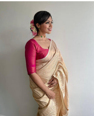 Wonderful Beige Soft Silk Saree With Mesmerising Blouse Piece ClothsVilla
