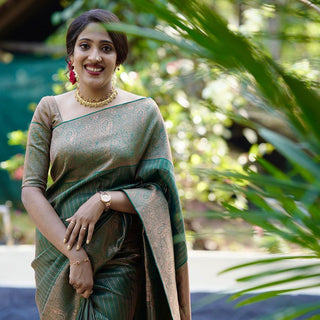 Deserving Dark Green Soft Silk Saree With Impressive Blouse Piece ClothsVilla