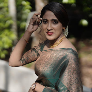 Deserving Dark Green Soft Silk Saree With Impressive Blouse Piece ClothsVilla