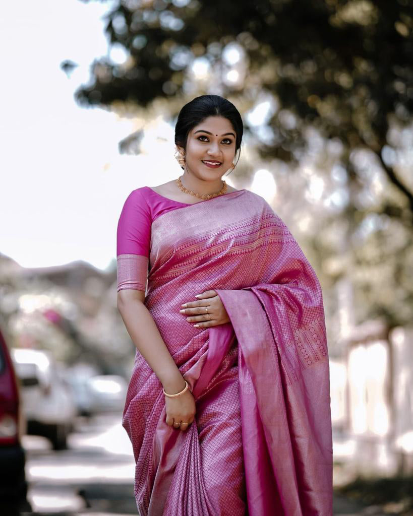 Exceptional Pink Soft Silk Saree With Glorious Blouse Piece ClothsVilla