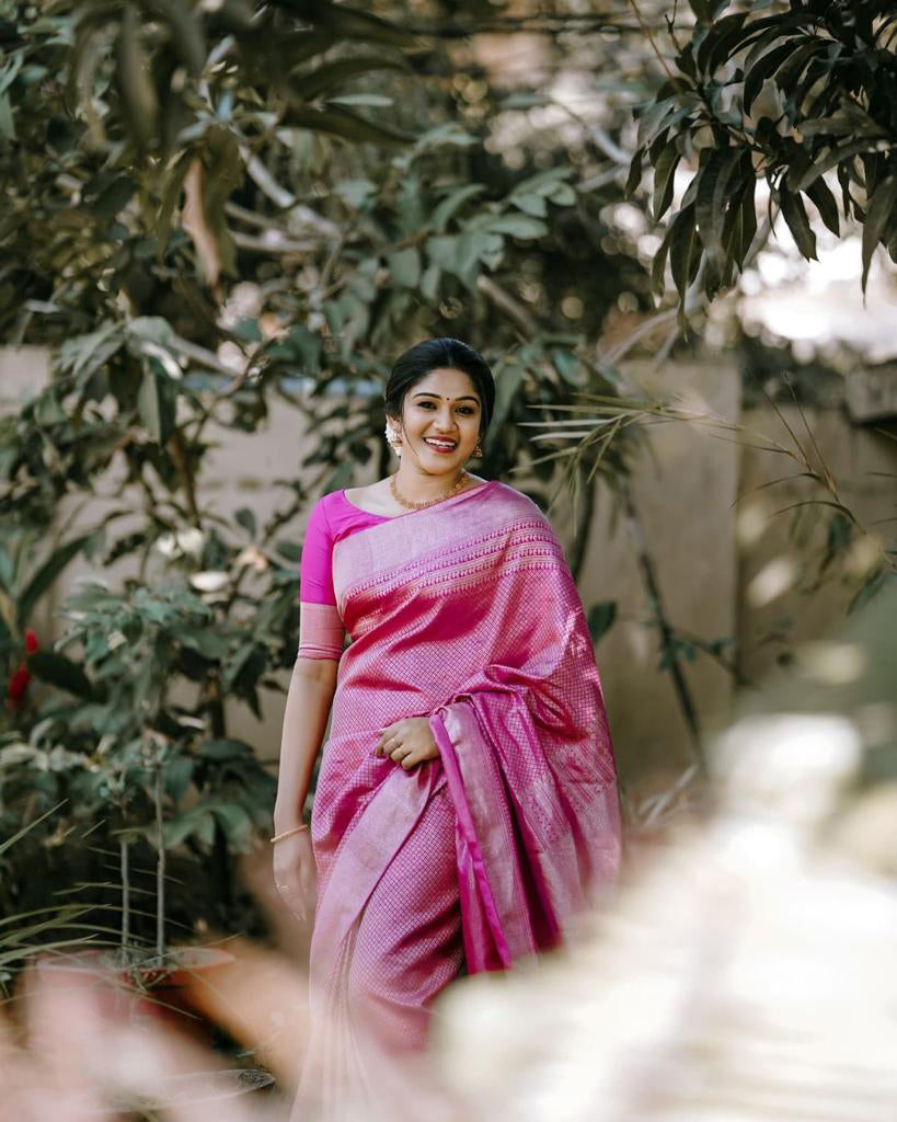 Exceptional Pink Soft Silk Saree With Glorious Blouse Piece ClothsVilla