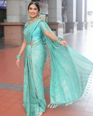 Exquisite Firozi Soft Silk Saree With Traditional Blouse Piece ClothsVilla