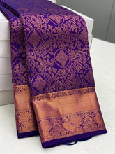 Load image into Gallery viewer, Effervescent Royal Blue Soft Silk Saree With Gossamer Blouse Piece ClothsVilla