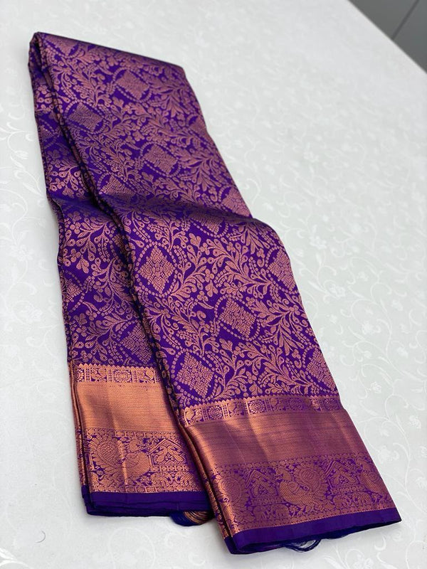 Effervescent Royal Blue Soft Silk Saree With Gossamer Blouse Piece ClothsVilla