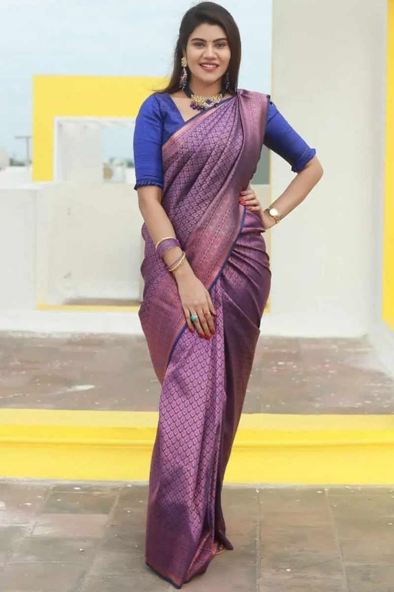 Tremendous Purple Soft Silk Saree With Prodigal Blouse Piece ClothsVilla