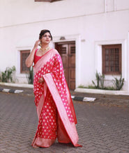 Load image into Gallery viewer, Snappy Red Soft Silk Saree With Smashing Blouse Piece ClothsVilla