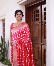 Load image into Gallery viewer, Snappy Red Soft Silk Saree With Smashing Blouse Piece ClothsVilla