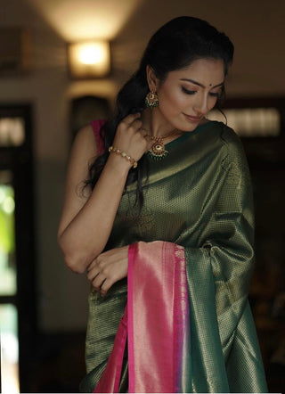 Imbrication Dark Green Soft Silk Saree With Demesne Blouse Piece ClothsVilla