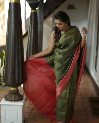 Imbrication Dark Green Soft Silk Saree With Demesne Blouse Piece ClothsVilla
