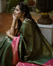 Load image into Gallery viewer, Imbrication Dark Green Soft Silk Saree With Demesne Blouse Piece ClothsVilla
