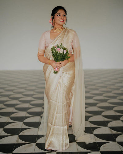Divine Beige Soft Silk Saree With Ideal Blouse Piece ClothsVilla