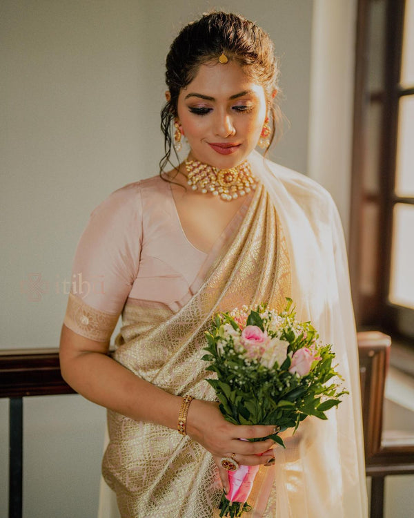 Divine Beige Soft Silk Saree With Ideal Blouse Piece ClothsVilla