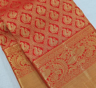 Prettiest Red Soft Silk Saree With Pleasant Blouse Piece ClothsVilla