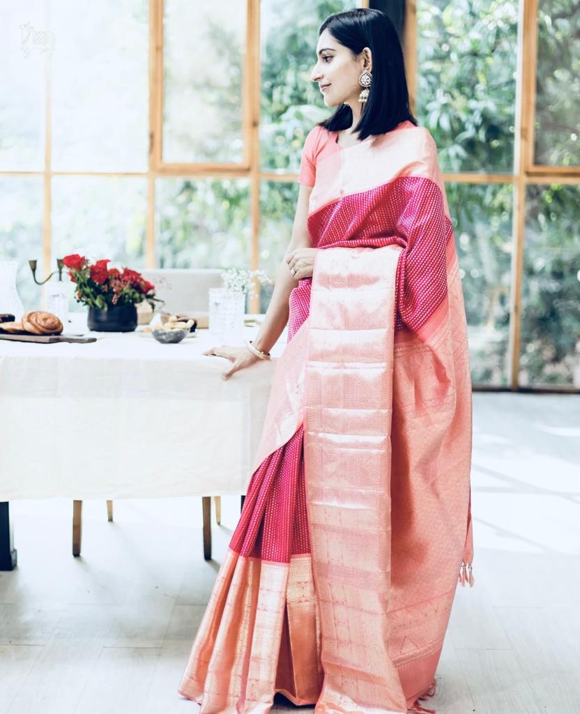 Trendy Pink Soft Silk Saree with Elegant Blouse Piece ClothsVilla